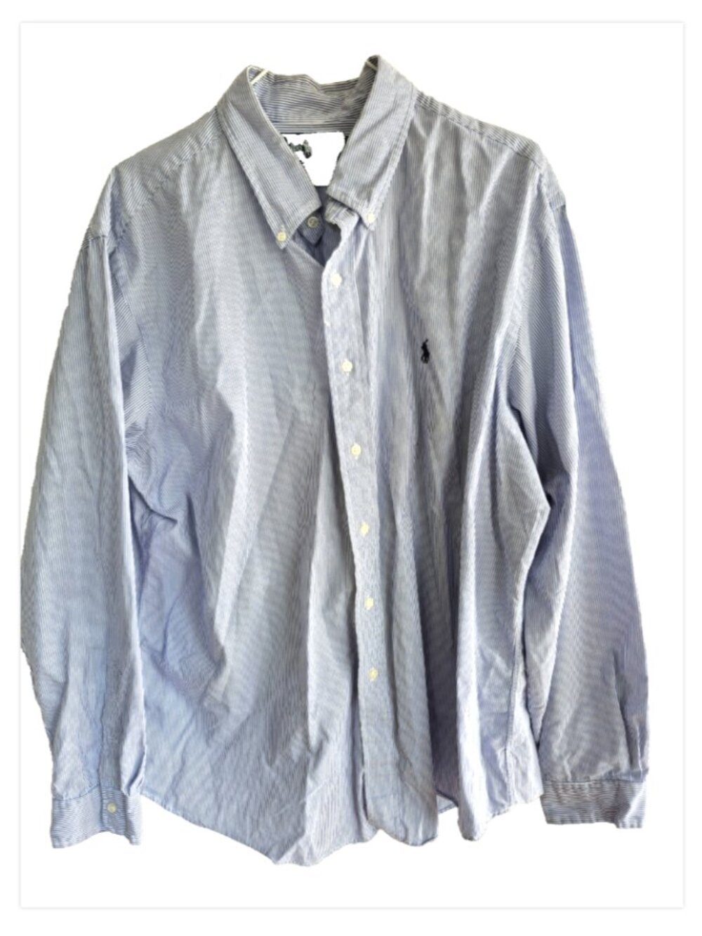 Polo Ralph Lauren Shirt Mens XXL 2XL Blue Striped Button Up Long Sleeve Pony